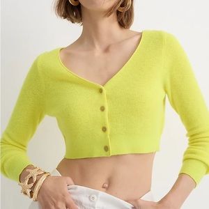 NWT JCrew Featherweight cashmere cropped cardigan sweater neon yellow MEDIUM